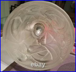 Lampe Art Deco Bronze Argenté + Pate Verre Pressé Degue. Lamp French