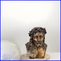 Lampe Art Deco Christ Bronze Signé L. Artaud Opaline Et Marbre
