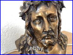 Lampe Art Deco Christ Bronze Signé L. Artaud Opaline Et Marbre