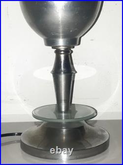 Lampe Art Deco Cornet Reflecteur Alu Pied Chromé Cercle De Verre Vers 35/40