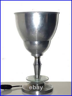 Lampe Art Deco Cornet Reflecteur Alu Pied Chromé Cercle De Verre Vers 35/40