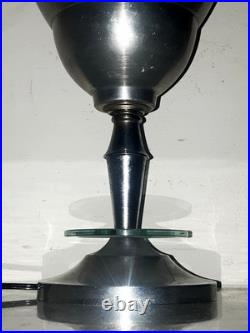 Lampe Art Deco Cornet Reflecteur Alu Pied Chromé Cercle De Verre Vers 35/40