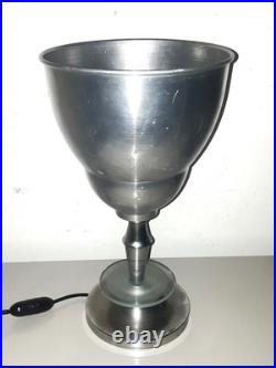 Lampe Art Deco Cornet Reflecteur Alu Pied Chromé Cercle De Verre Vers 35/40