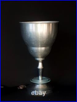 Lampe Art Deco Cornet Reflecteur Alu Pied Chromé Cercle De Verre Vers 35/40