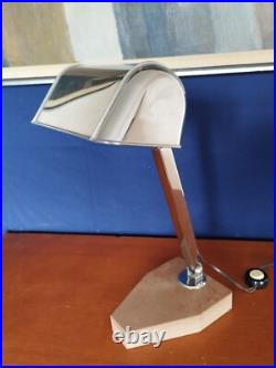 Lampe Art Deco De Notaire A Bras Coulissant Inclinable En Metal Chrome Et Marbre