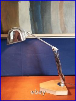 Lampe Art Deco De Notaire A Bras Coulissant Inclinable En Metal Chrome Et Marbre