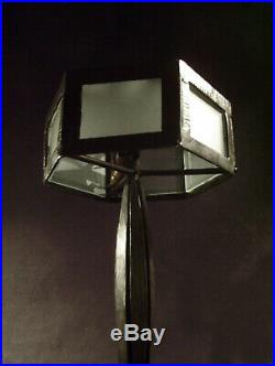 Lampe Art Deco En Fer Forgé Et Verre 1930