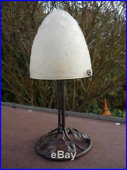 Lampe Art Deco Fer Forge Obu Verre Depoli 1930