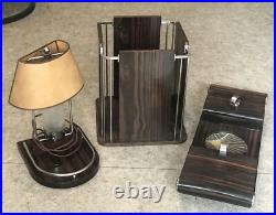 Lampe Art Déco, Macassar, Parchemin, Métal Chromé, Jacques Emile Ruhlmann