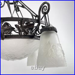 Lampe Art Déco Muller Frères Lunéville Suspension en Fer Forgé Noire, 1930