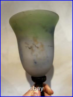 Lampe Art Déco Noverdy Globe signé Verre marmoréen / fer forgé
