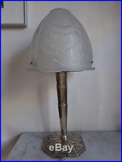 Lampe Art Deco OBUS verre bleuté signé SEBV numéroté 243 verrerie de Bayeux