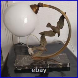 Lampe Art Déco Oiseaux Marbre Et Opaline