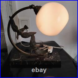 Lampe Art Déco Oiseaux Marbre Et Opaline