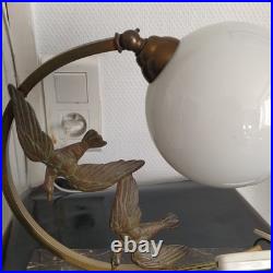 Lampe Art Déco Oiseaux Marbre Et Opaline