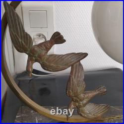 Lampe Art Déco Oiseaux Marbre Et Opaline