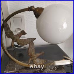 Lampe Art Déco Oiseaux Marbre Et Opaline