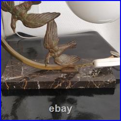 Lampe Art Déco Oiseaux Marbre Et Opaline