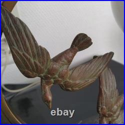 Lampe Art Déco Oiseaux Marbre Et Opaline