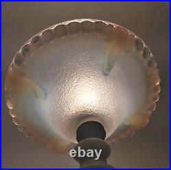 Lampe Art Deco Pied Colonne Marbre Blanc Pate Verre Opalescente Ezan Sabino