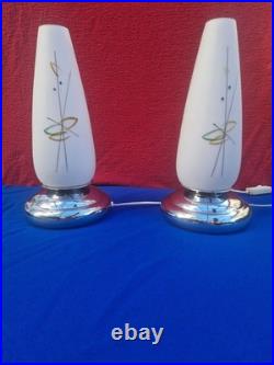 Lampe Art Déco Tchécoslovaque Chrome Verre Opalin Vintage 1930- 50 NAPAKO