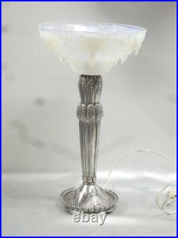 Lampe Art Déco Verrerie Globe Opalescent Ezan France Pied Métal Argenté L R