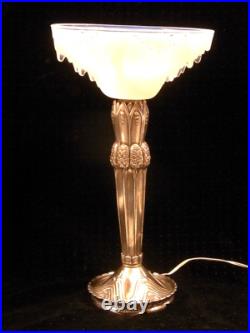 Lampe Art Déco Verrerie Globe Opalescent Ezan France Pied Métal Argenté L R