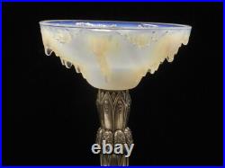 Lampe Art Déco Verrerie Globe Opalescent Ezan France Pied Métal Argenté L R