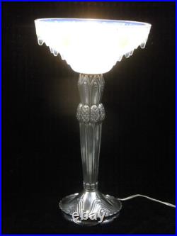Lampe Art Déco Verrerie Globe Opalescent Ezan France Pied Métal Argenté L R