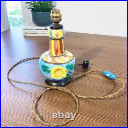 Lampe Art Déco en Céramique Signée Deruta Italie Circa 1930 Décor Floral