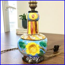 Lampe Art Déco en Céramique Signée Deruta Italie Circa 1930 Décor Floral