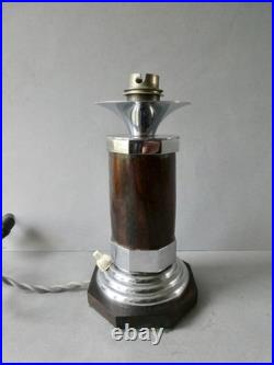 Lampe Art Deco, en métal chromé et bois Palissandre, vers 1930-40