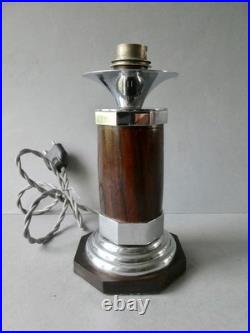 Lampe Art Deco, en métal chromé et bois Palissandre, vers 1930-40