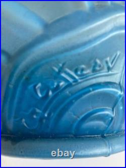 Lampe Art Déco en verre bleu, signée Ch. Catteau-Belgique-Verrerie de SCAILMONT