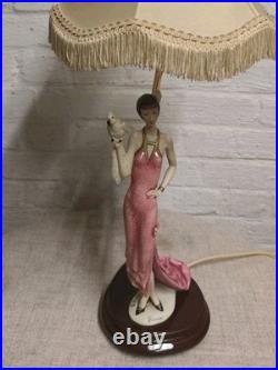 Lampe Art Déco figurative Giuseppe Armani femme années 30 abat-jour franges