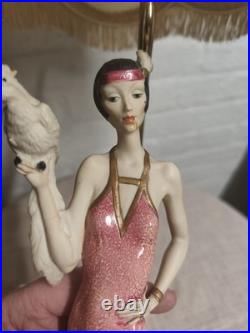 Lampe Art Déco figurative Giuseppe Armani femme années 30 abat-jour franges