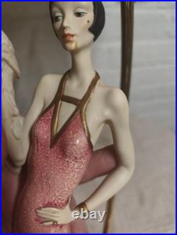 Lampe Art Déco figurative Giuseppe Armani femme années 30 abat-jour franges