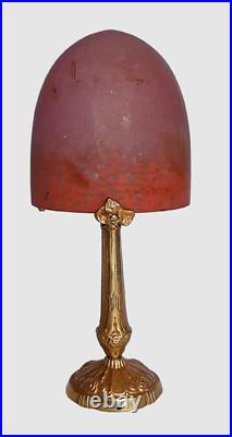 Lampe Art Deco obus en verre nuage rouge signé RETHONDES