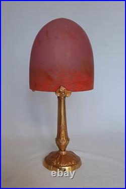 Lampe Art Deco obus en verre nuage rouge signé RETHONDES