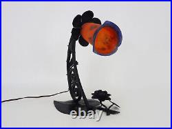 Lampe Art Déco tulipe Noverdy pied en fer forgé noir