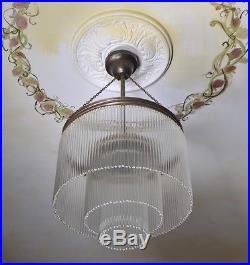 Lampe Art Suspension Deco Antique Belle De Verre Rare Ancien Plafonnier Forme