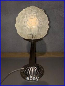 Lampe Art déco Boule avec pied Bronze et Métal Nickelé (France)
