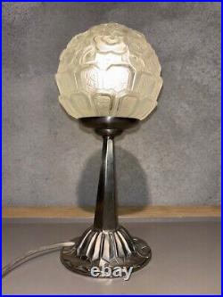 Lampe Art déco Boule avec pied Bronze et Métal Nickelé (France)