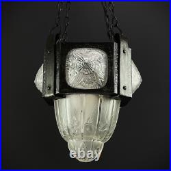 Lampe Art déco Hettier & Vincent Suspension en fer forgé noir, env. 1930