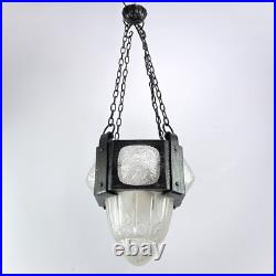 Lampe Art déco Hettier & Vincent Suspension en fer forgé noir, env. 1930