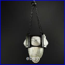 Lampe Art déco Hettier & Vincent Suspension en fer forgé noir, env. 1930