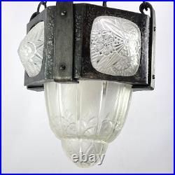 Lampe Art déco Hettier & Vincent Suspension en fer forgé noir, env. 1930