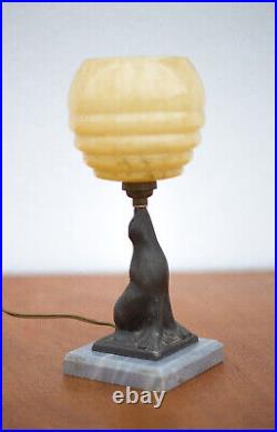 Lampe Art déco à poser, lampe de table, lampe otarie avec globe moucheté jaune e