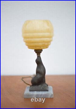 Lampe Art déco à poser, lampe de table, lampe otarie avec globe moucheté jaune e