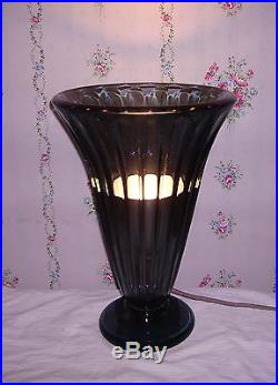 Lampe Art déco en cristal fumé cannelé Daum NANCY France 1925 1930